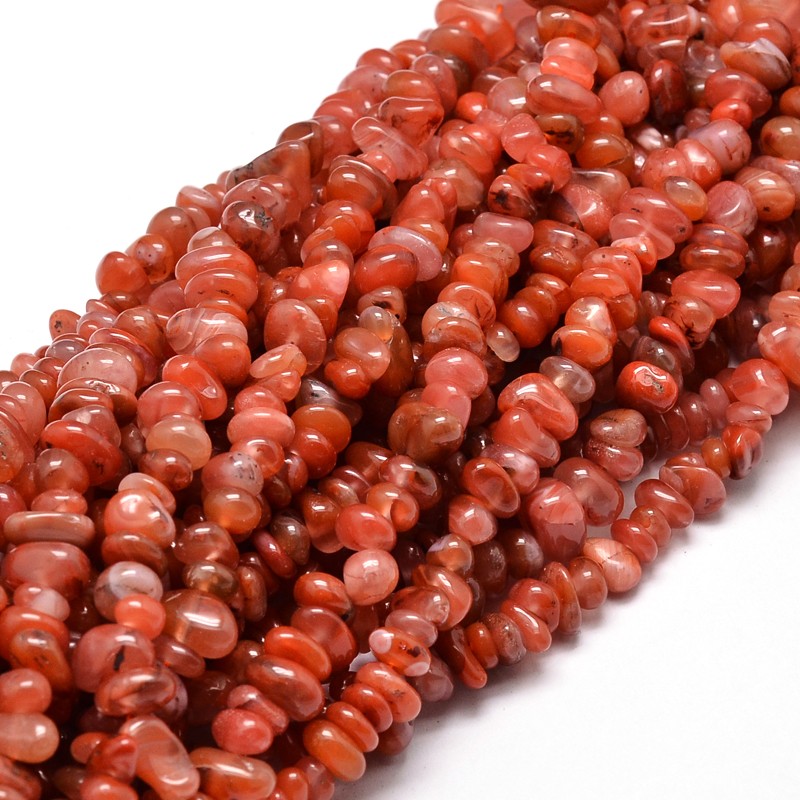 PandaHall Dyed Natural Red Agate Chip Beads Strands, 5~14x4~10mm, Hole: 1mm; about 15.5"~16.1" Carnelian Chip