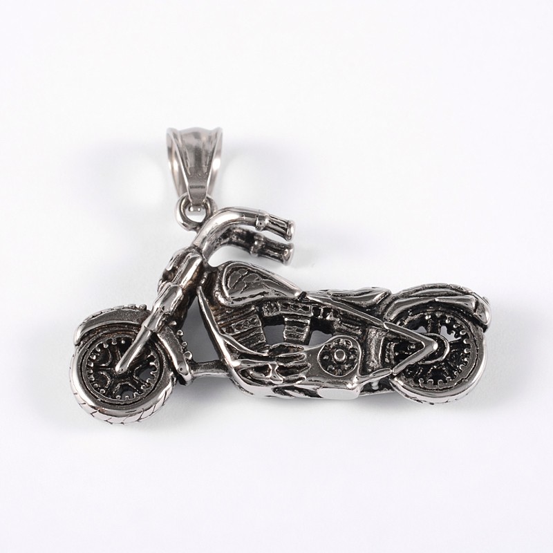 PandaHall 316 Stainless Steel Pendants, Motorbike, Antique Silver, 27x46x6mm, Hole: 8x5mm Stainless Steel Vehicle
