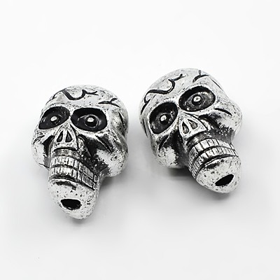 PandaHall Antique Silver Acrylic Beads, Halloween Skull, 23x17x15.5mm, Hole: 3.5mm Acrylic Skull