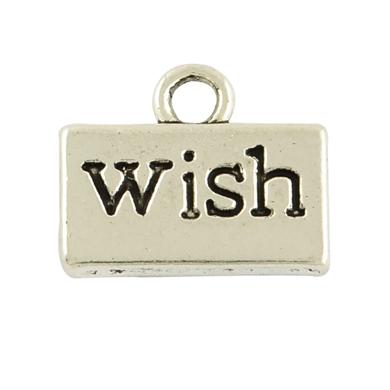 PandaHall Tibetan Style Alloy Pendants, Rectangle Charms with Word Wish, Lead Free & Cadmium Free, Antique Silver, 10.5x13x2mm, Hole: 2mm...