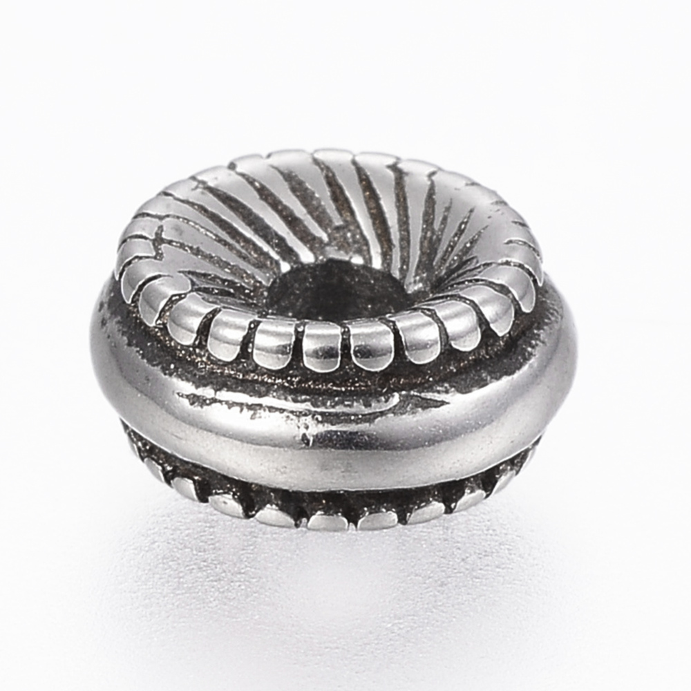 PandaHall 304 Stainless Steel Spacer Beads, Rondelle, Antique Silver, 8x3.5mm, Hole: 2mm Stainless Steel Rondelle