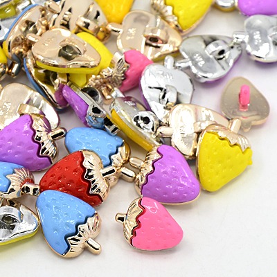 PandaHall Strawberry UV Plating Acrylic Shank Buttons, 1-Hole, Mixed Color, 21x15x4.5mm, Hole: 2mm Acrylic Fruit Multicolor