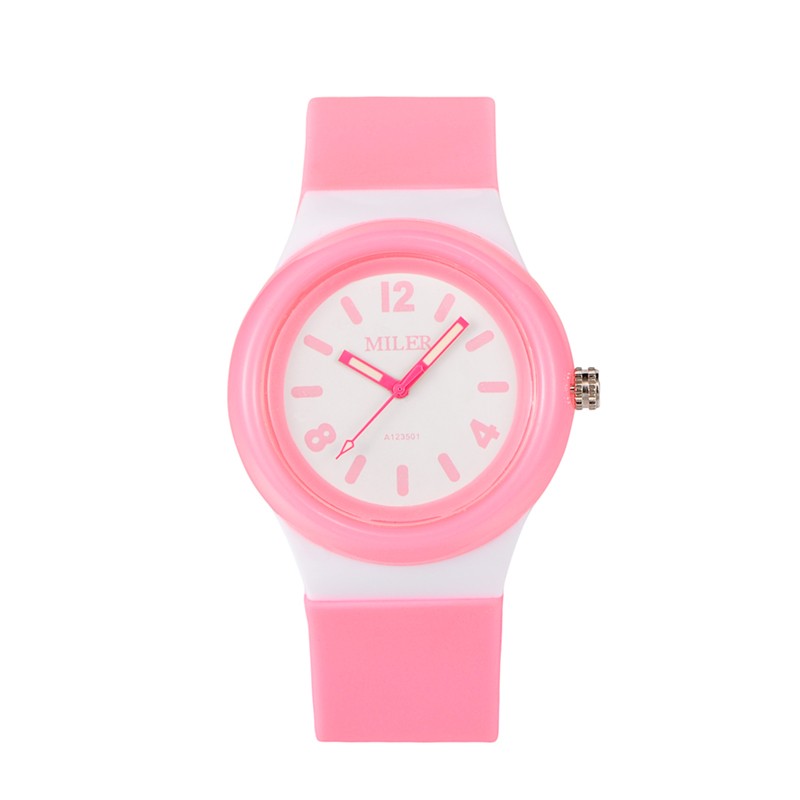 PandaHall High Quality Children's 304 Stainless Steel Silicone Quartz Wrist Watches, Pink, 230x25mm; Watch Head: 48x43x13mm Silicone Pink