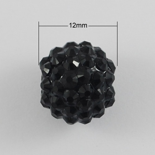 PandaHall Resin Rhinestone Chunky Round Beads for Kid Necklaces, Black, 12x10mm, Hole: 2mm Resin+Rhinestone Round Black