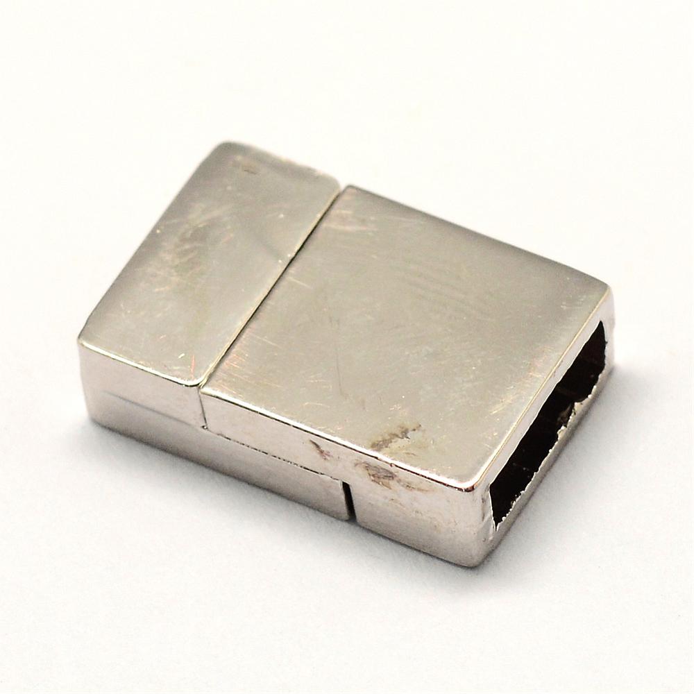 PandaHall Alloy Magnetic Clasps, Rectangle, Platinum, 20x13.5x6.5mm, Half Hole: 3x10mm Alloy Rectangle