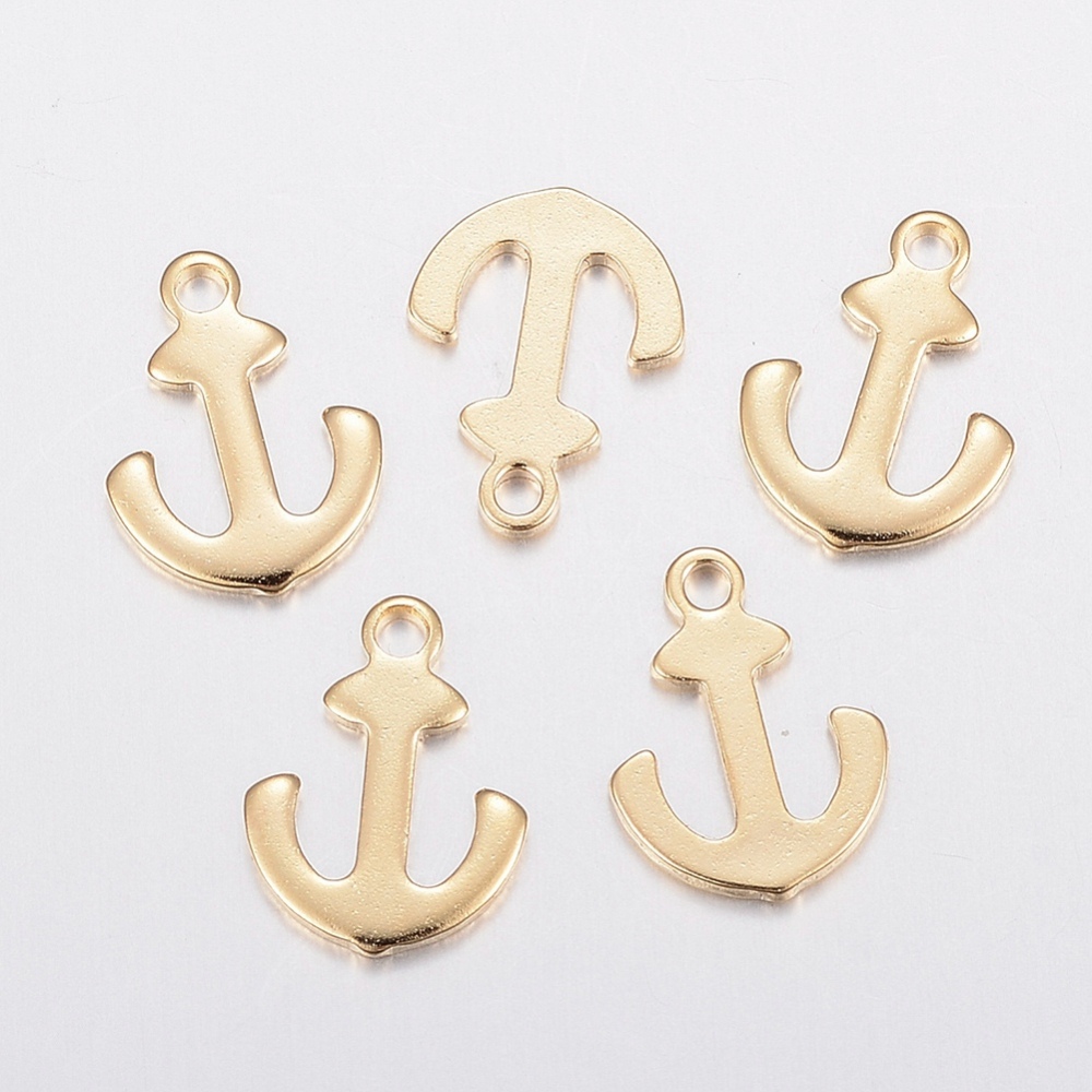 PandaHall 304 Stainless Steel Charms, Anchor, Golden, 12x9x1mm, Hole: 1.2mm Stainless Steel Anchor & Helm