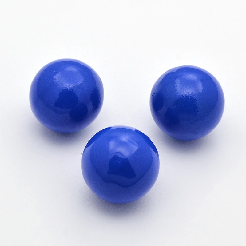 PandaHall No Hole Spray Painted Brass Round Ball Beads Fit Cage Pendants, Blue, 18mm Brass Round Blue
