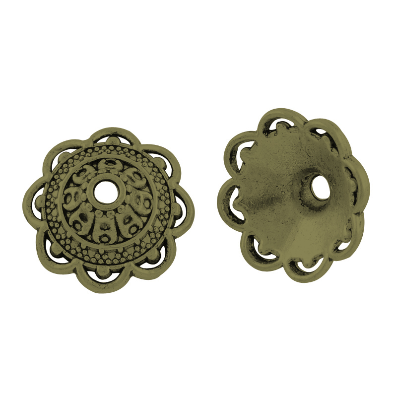 PandaHall Tibetan Style Alloy Flower Bead Caps, More-Petal, Cadmium Free & Nickel Free & Lead Free, Antique Bronze, 14x6mm, Hole: 2mm Alloy