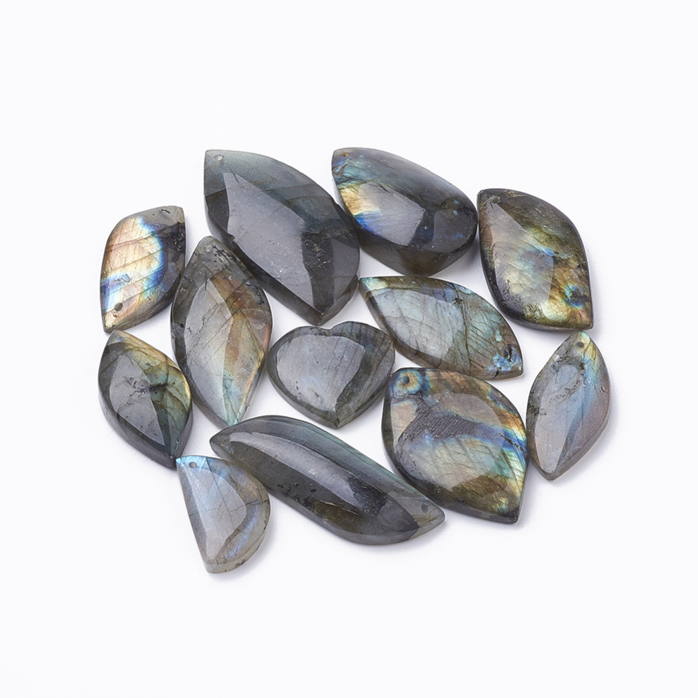 PandaHall Natural Labradorite Pendants, Mixed Shape, 21~43.5x14~24.5x5~11mm, Hole: 1mm Labradorite Mixed Shapes