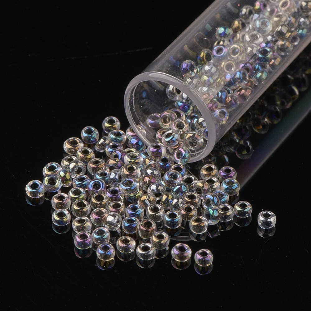 PandaHall FGB&reg Seed Beads, 12/0 Transparent Glass Seed Beads, Grade A, Inside Color, AB Color Plated, Colorful, 2.3x1.5mm, Hole: 1mm;...