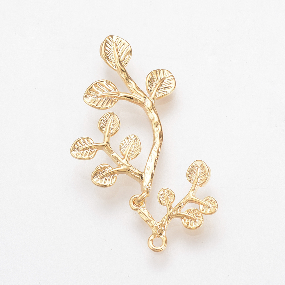 PandaHall Brass Pendants, Real Gold Plated, Branch and Leaves, Golden, 31x19x2mm, Hole: 1mm Brass Branch