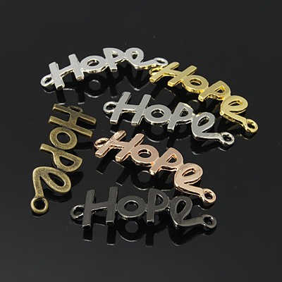 PandaHall Tibetan Style Links, Hope, Mixed Color, 41x14x1.5mm, Hole: 2.5mm Alloy Alphabet