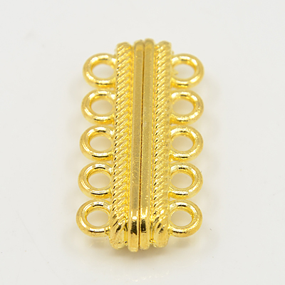 PandaHall Alloy Magnetic Clasps, with 10 Holes, Rectangle, Golden, 33x17x7.5mm, Hole: 2.5mm Alloy Rectangle