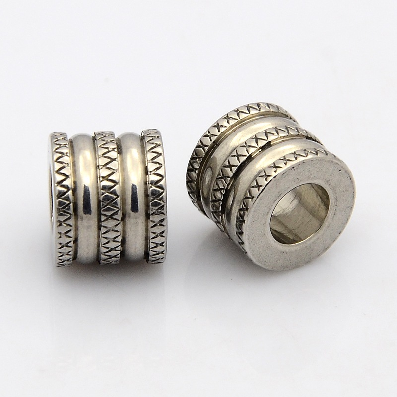 PandaHall Column 304 Stainless Steel Beads, Large Hole Beads, Stainless Steel Color, 12x10mm, Hole: 6mm Stainless Steel Column