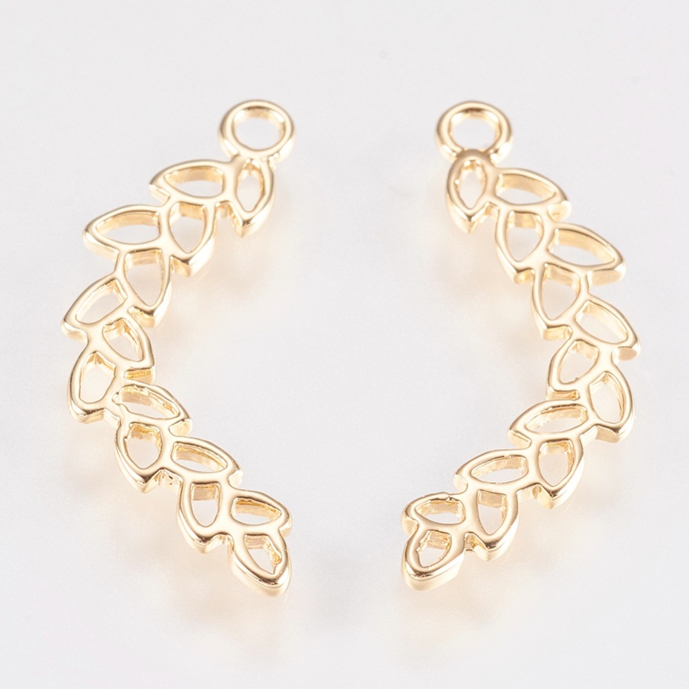 PandaHall Brass Pendants, Leaf, Real Gold Plated, 22x8x1mm, Hole: 1mm Brass Leaf