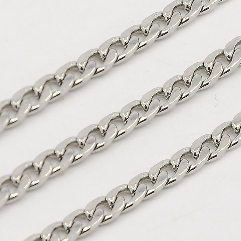 PandaHall 304 Stainless Steel Twisted Chains for Men's Necklace Making, Stainless Steel Color, 4.5x3x1mm Stainless Steel
