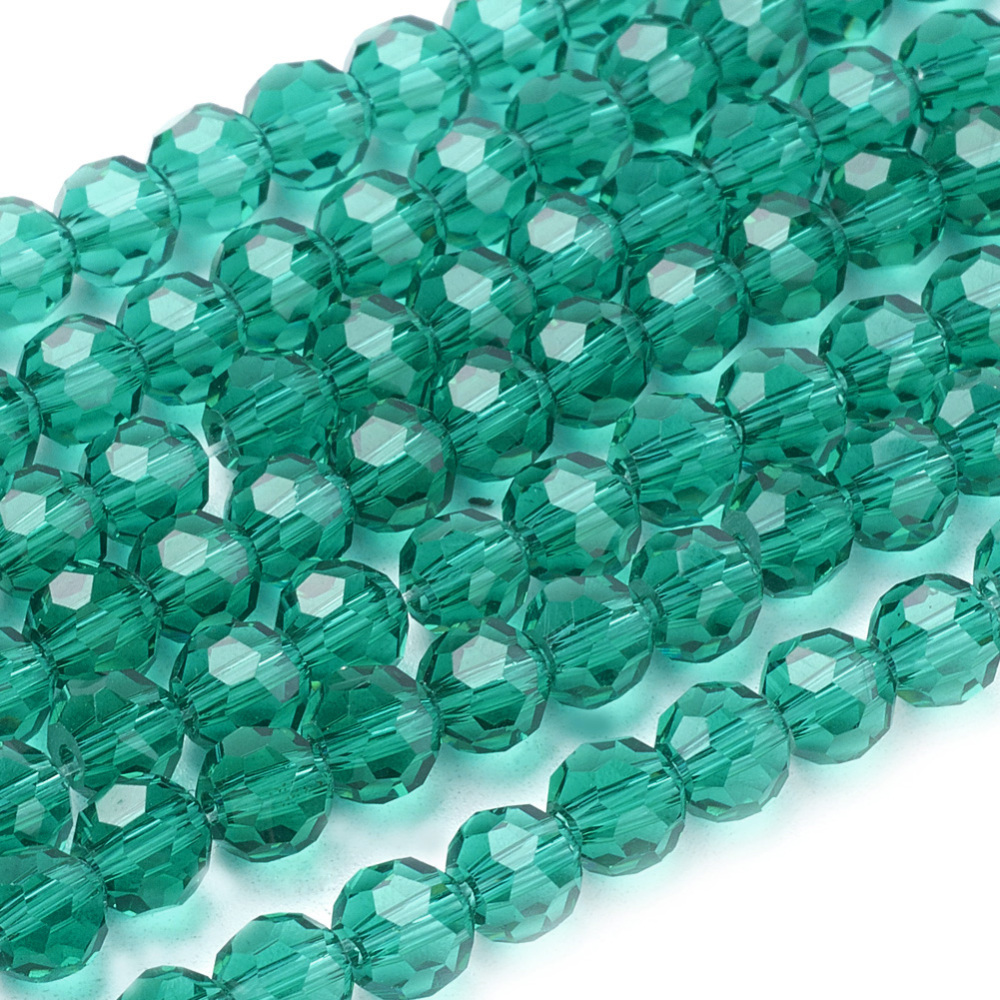 PandaHall Glass Beads Strands, Faceted, Round, Teal, 6mm, Hole: 1mm; about 91pcs/strand, 21.5" Glass Round Cyan