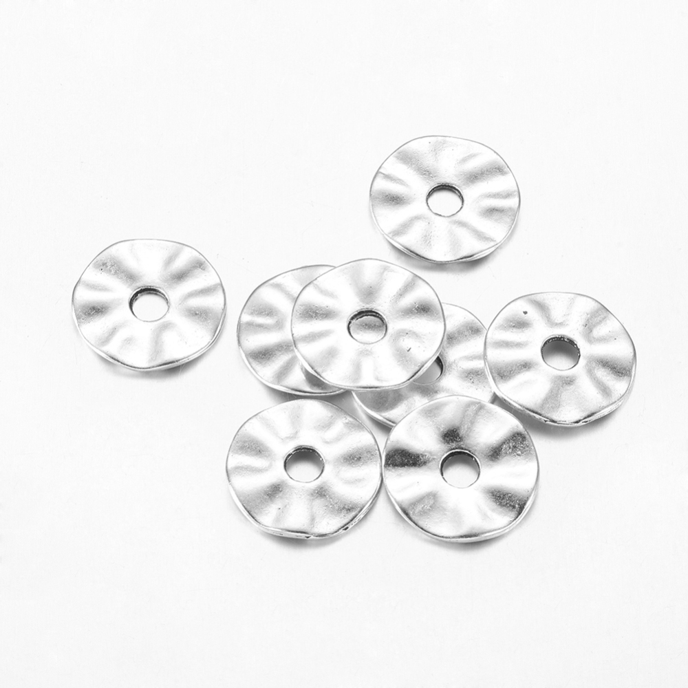 PandaHall Tibetan Style Disc Beads, Lead Free & Nickel Free & Cadmium Free, Antique Silver, about 17mm in diameter, 2mm thick, hole: 4mm...