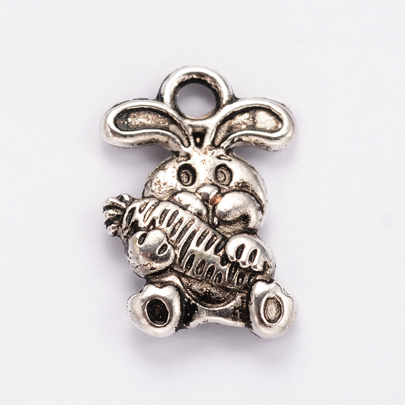 PandaHall Rabbit Tibetan Style Alloy Pendants, Lead Free & Cadmium Free, Antique Silver, 15x10x2mm, Hole: 2mm Alloy Rabbit
