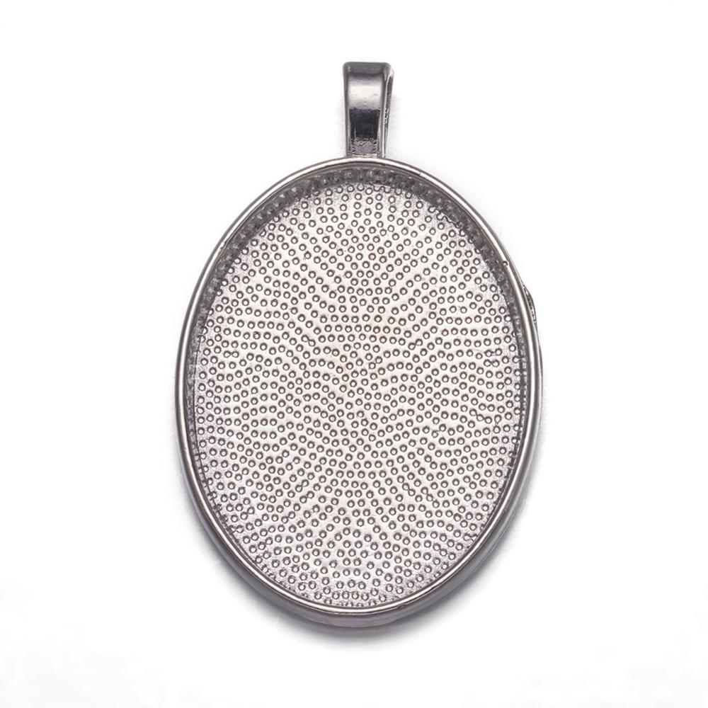 PandaHall Alloy Pendant Cabochon Settings, DIY Findings for Jewelry Making, Platinum Color, 39x25x3mm, Hole: 4mm; tray: 30x22.5mm Alloy Oval