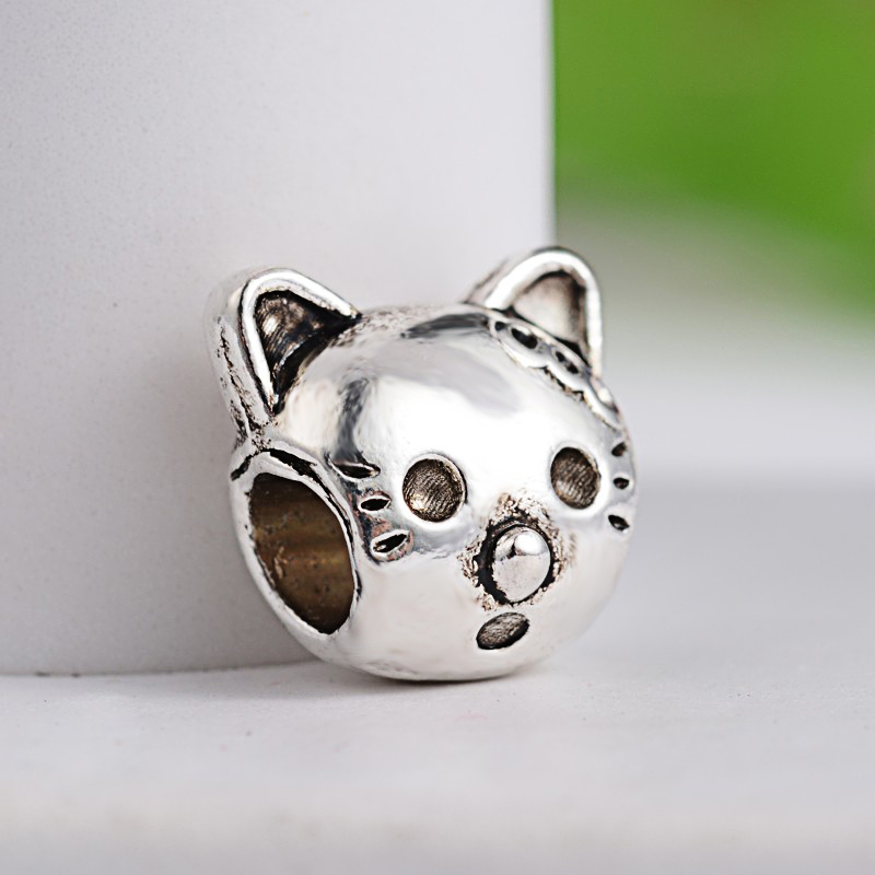 PandaHall Tibetan Style Cat's Head Zinc Alloy European Beads, Large Hole Beads, Antique Silver, 12x12x9mm, Hole: 4.5mm Alloy Cat