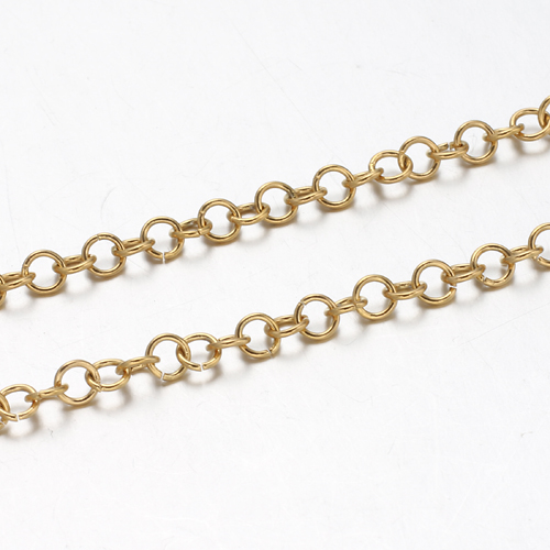 PandaHall 304 Stainless Steel Rolo Chains, Unwelded, Golden, 3.5x0.6mm Stainless Steel