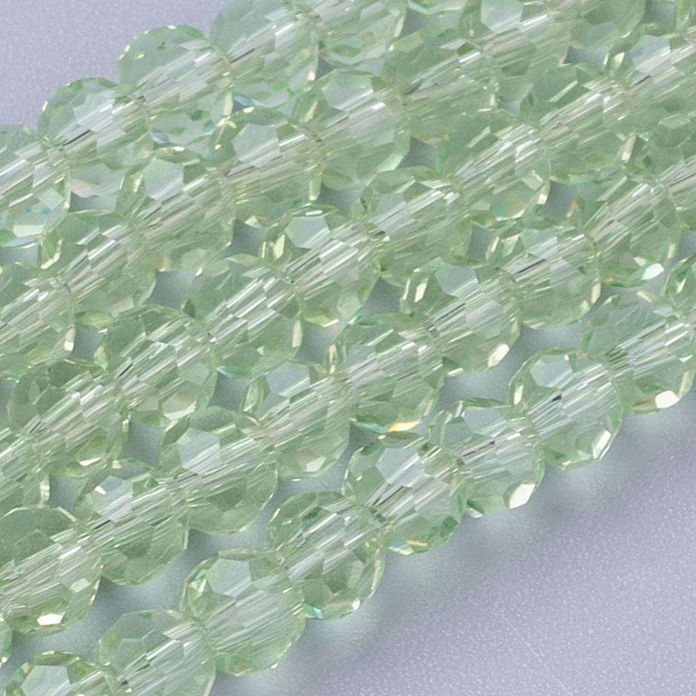 PandaHall Glass Beads Strands, Faceted, Round, PaleGreen, 4mm, Hole: 1mm; about 100pcs/strand, 13.7" Glass Round Green
