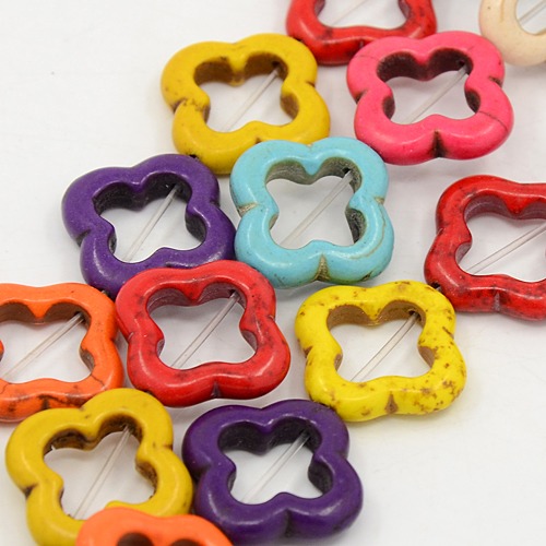 PandaHall Clover Synthetic Turquoise Beads Strands, Dyed, Mixed Color, 19x20x4mm, Hole: 1mm; about 20pcs/strand, 15.75" Synthetic Turquoise...