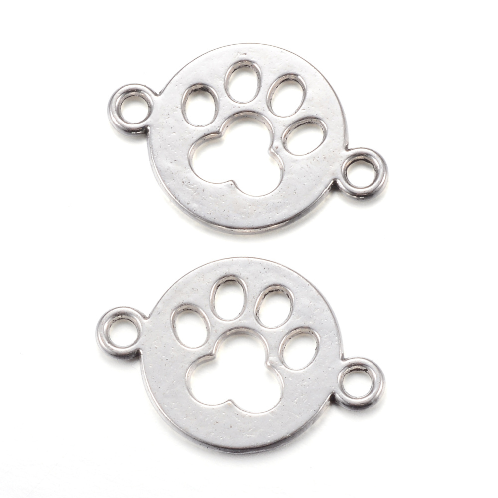 PandaHall Tibetan Style Alloy Links, Flat Round, with Dog's Paw Pattern, Cadmium Free & Nickel Free & Lead Free, Antique Silver, 24x16.5x1mm...