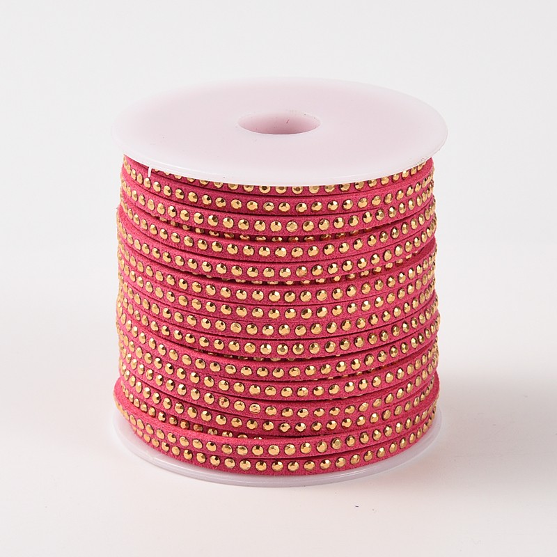 PandaHall Rivet Faux Suede Cord, Faux Suede Lace, with Aluminum, Cerise, 3x2mm; about 20yards/roll Suede Red