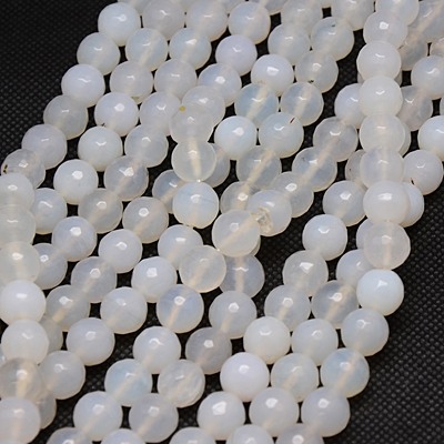 PandaHall Natural White Agate Beads Strands, Faceted, Round, WhiteSmoke, 10mm; Hole: 1.2mm, about 38pcs/strand, 15" Natural Agate Round...