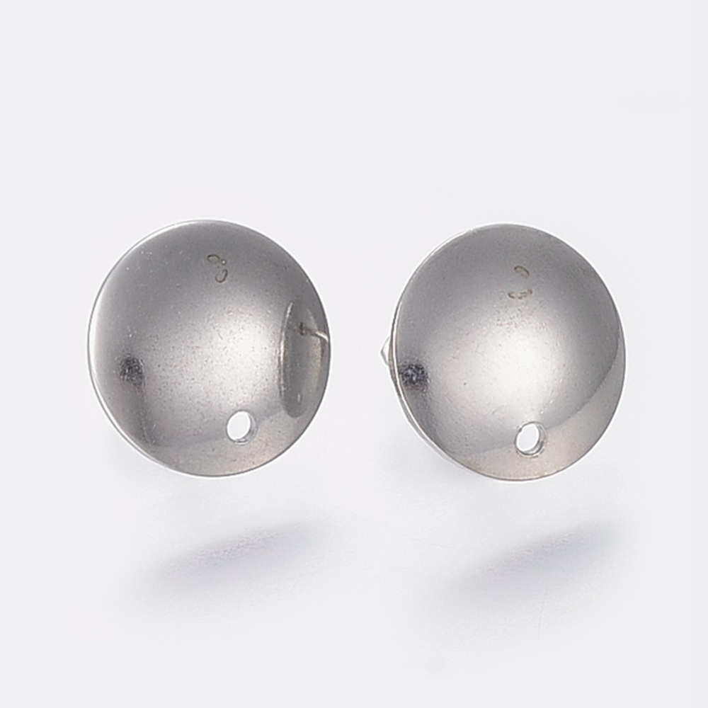PandaHall 304 Stainless Steel Stud Earring Findings, Flat Round, Stainless Steel Color, 13x2mm, Hole: 1.5mm; Pin: 0.8mm Stainless Steel
