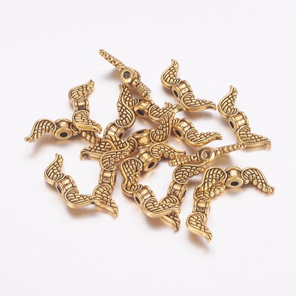 PandaHall Tibetan Style Beads, Lead Free & Cadmium Free, Wing, Antique Golden, 18x7x4mm, Hole: 1mm Alloy Wing