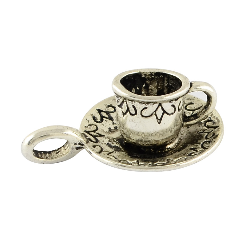 PandaHall Coffee Cup Tibetan Style Alloy Pendants, Waitress Charms, Cadmium Free & Nickel Free & Lead Free, Antique Silver, 26x18.5x10mm...