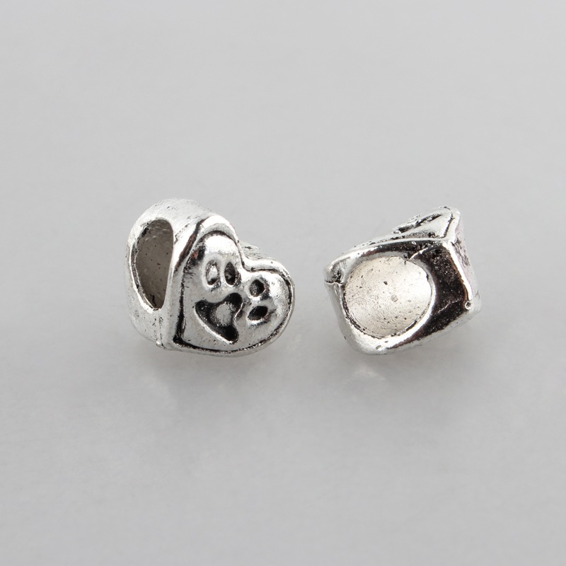PandaHall Antique Silver Zinc Alloy beads, Heart with Dog Footprint, 9.5x10x7mm, Hole: 5mm Alloy Heart