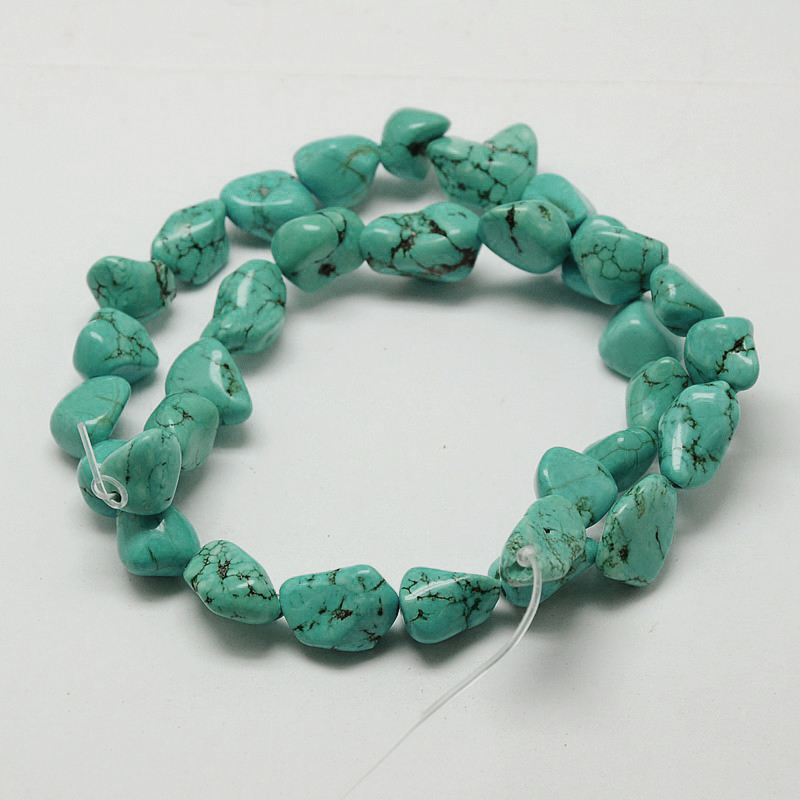 PandaHall Chips Natural Howlite Beads Strands, Dyed & Heated, 11~16x10~20mm, Hole: 1mm; 15.5" Howlite Chip Cyan