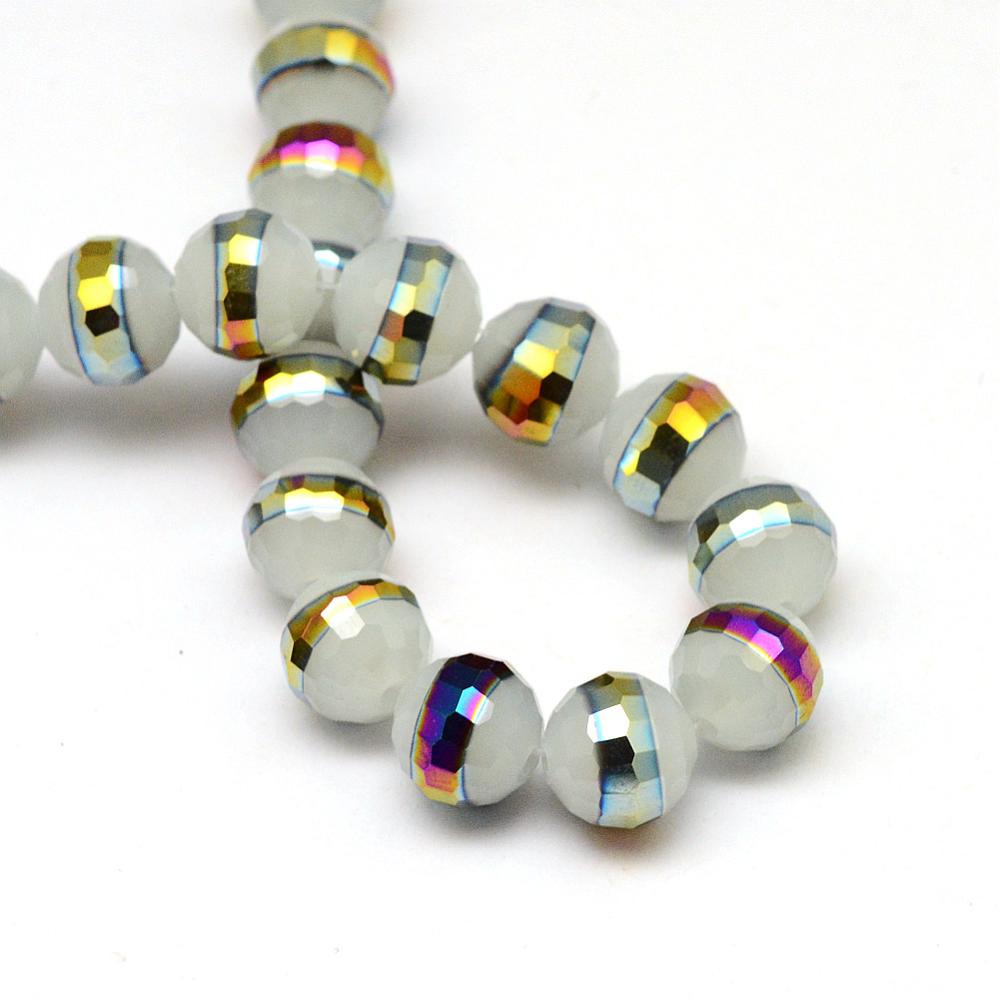 PandaHall Electroplate Glass Beads Strands, Faceted Round, White, 10x9.5mm, Hole: 1.5mm; about 32pcs/strand, 26.7" Glass Round White
