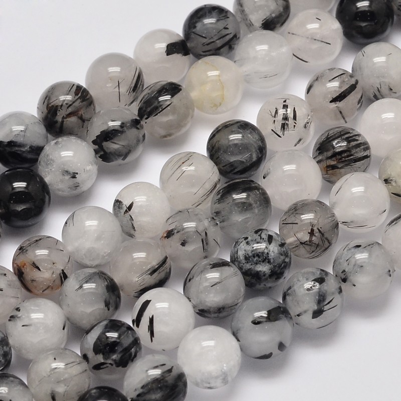PandaHall Round Grade A Natural Rutilated Quartz Bead Strands, 10mm, Hole: 1mm; about 41pcs/strand, 15.5" Rutilated Quartz Round