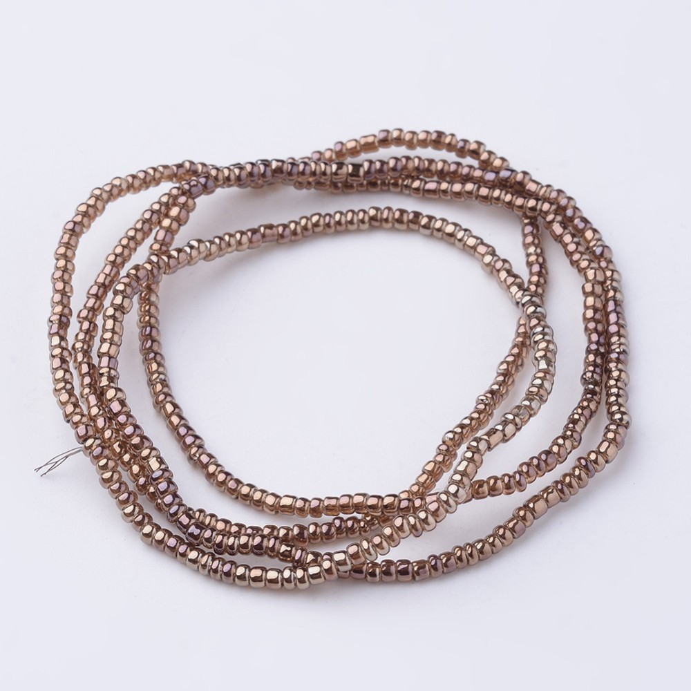 PandaHall Electroplate Glass Beads Strands, Rondelle, Peru, 2x1mm, Hole: 0.5mm; about 480pcs/strand, 18.8" Glass Rondelle Brown