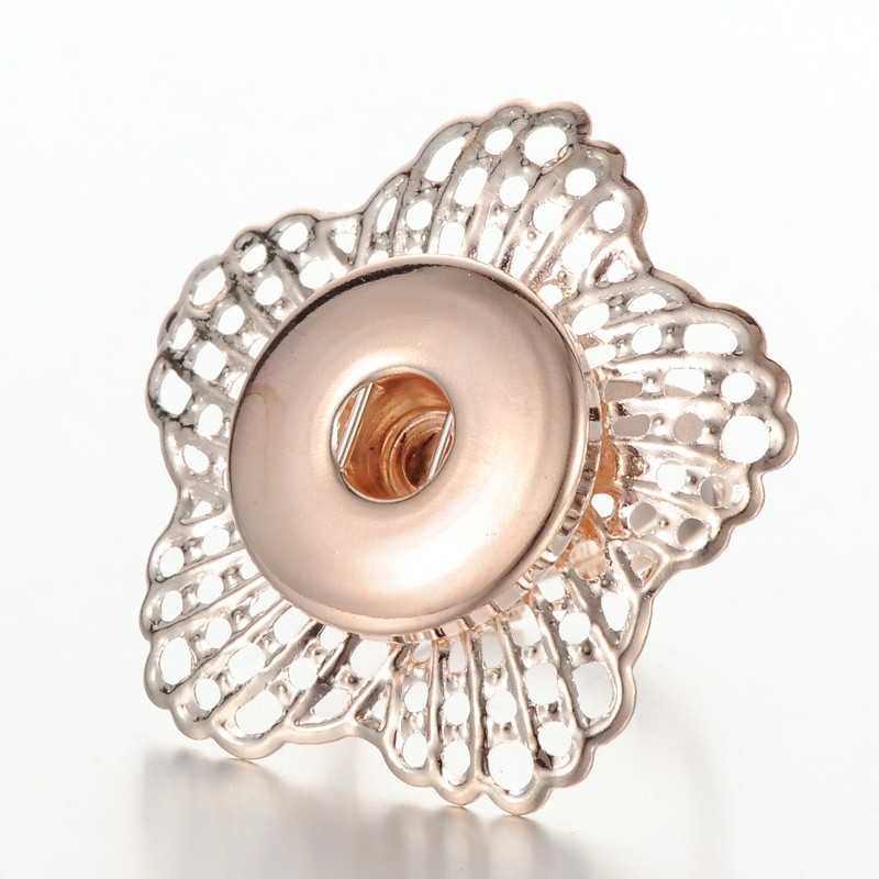 PandaHall Adjustable Brass Flower Finger Ring Components Snap Fastener Settings, Rose Gold, 18mm, Snap: 19mm, Half Hole: 6x4mm, fit Snap...
