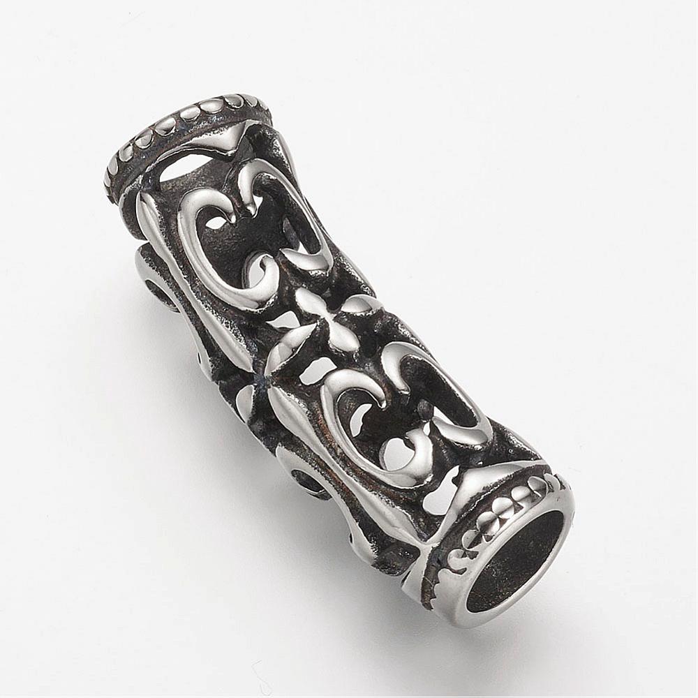 PandaHall 304 Stainless Steel Hollow Tube Beads, Antique Silver, 34x10mm, Hole: 7mm Stainless Steel Tube