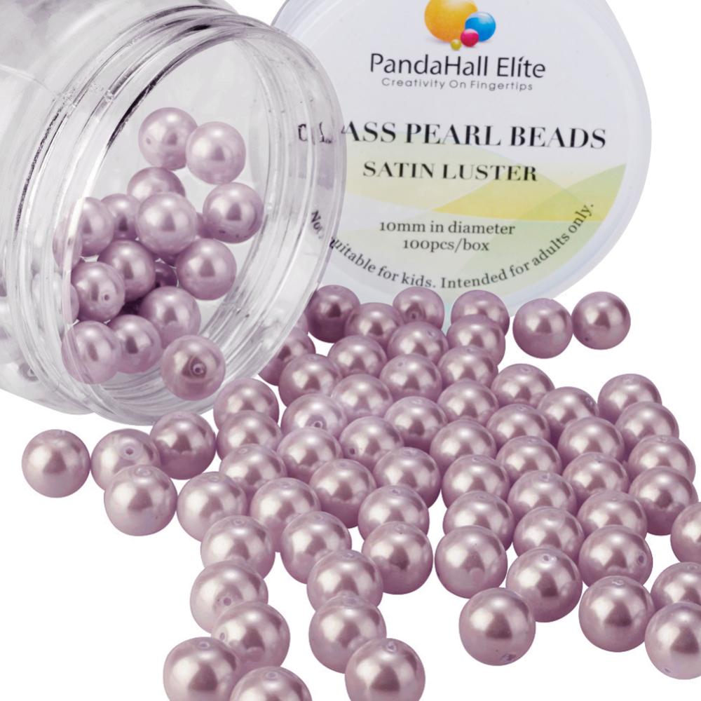 PandaHall 10mm About 100Pcs Glass Pearl Beads Thistle Tiny Satin Luster Loose Round Beads in One Box for Jewelry Making, Thistle, 10mm, Hole...