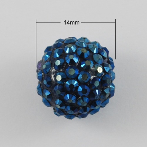 PandaHall SteelBlue Chunky Resin Rhinestone Ball Beads for Chunky Kids Necklace Jewelry, 14x12mm, Hole: 2mm Resin+Rhinestone Round Blue