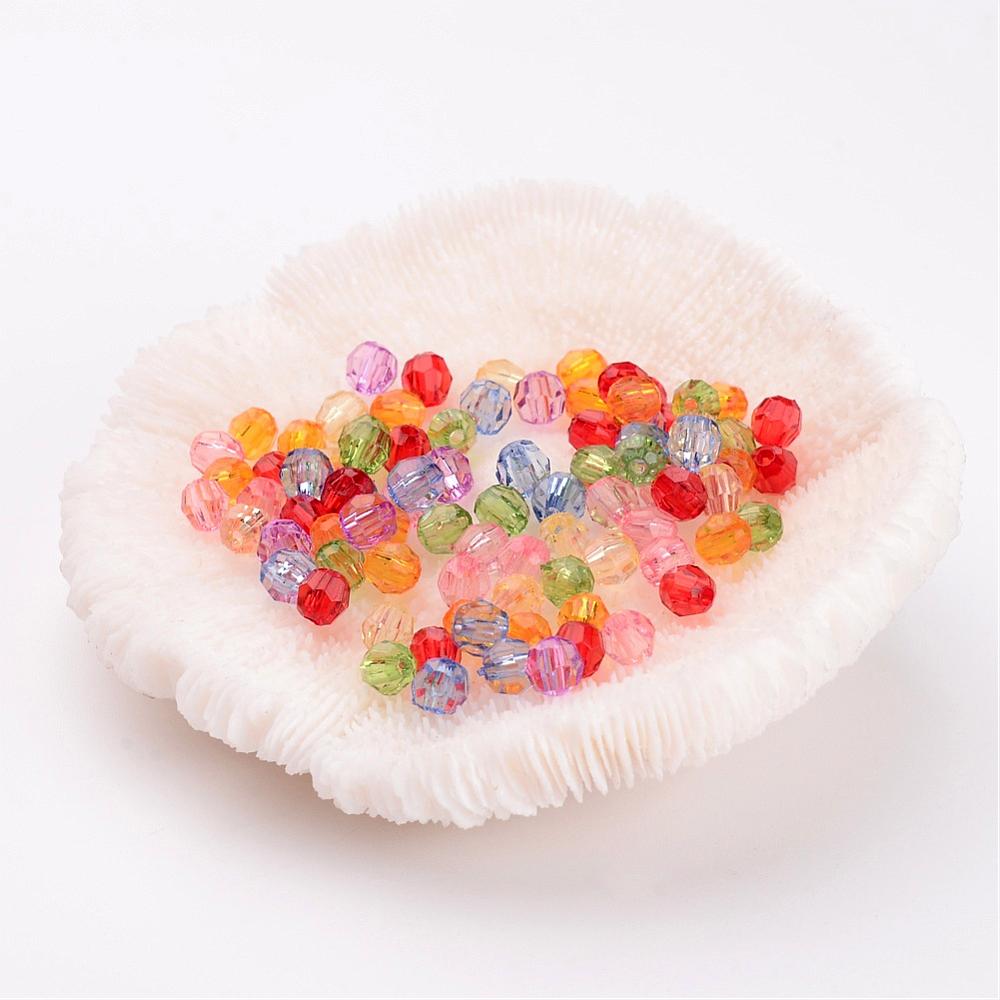 PandaHall Dyed Mixed Color Acrylic Faceted Round Beads, about 5mm in diameter, hole:1mm Acrylic Round Multicolor