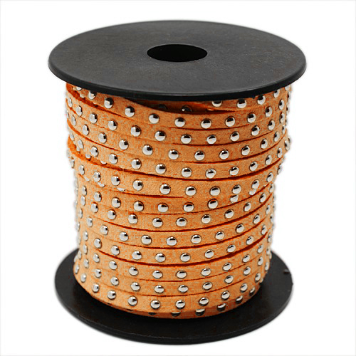 PandaHall Silver Aluminum Studded Korea Faux Suede Cord, Faux Suede Lace, Orange, 5x2mm; about 20yards/roll Suede Orange