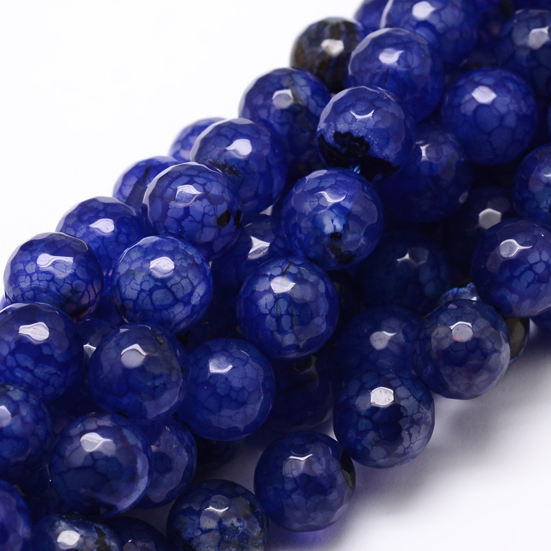 PandaHall Dyed Natural Agate Faceted Round Beads Strands, DarkBlue, 8mm, Hole: 1mm; about 48pcs/strand, 15.3" Natural Agate Round Blue