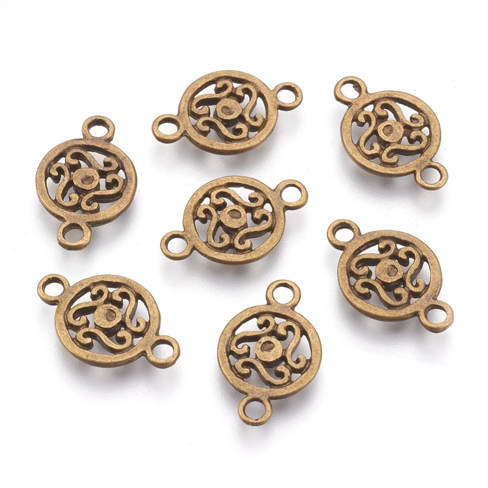 PandaHall Tibetan Silver Connector,Lead Free, Cadmium Free and Nickel Free, Antique Bronze Color, Round, about 19mm long, 12mm wide, 2mm...