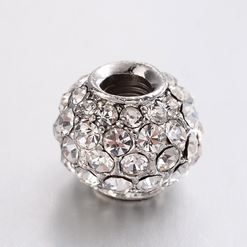 PandaHall Alloy Rhinestone Beads, Grade A, Round, Platinum, About 12mm in diameter, hole: 3.5mm Alloy+Rhinestone Round Clear