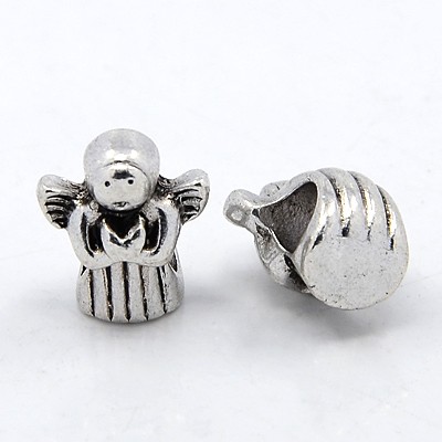 PandaHall Tibetan Style European Beads, Cadmium Free &, Lead Free, Angel, Antique Silver, 13x11x8mm, Hole: 4.5mm; about 450pcs/1000g Alloy...