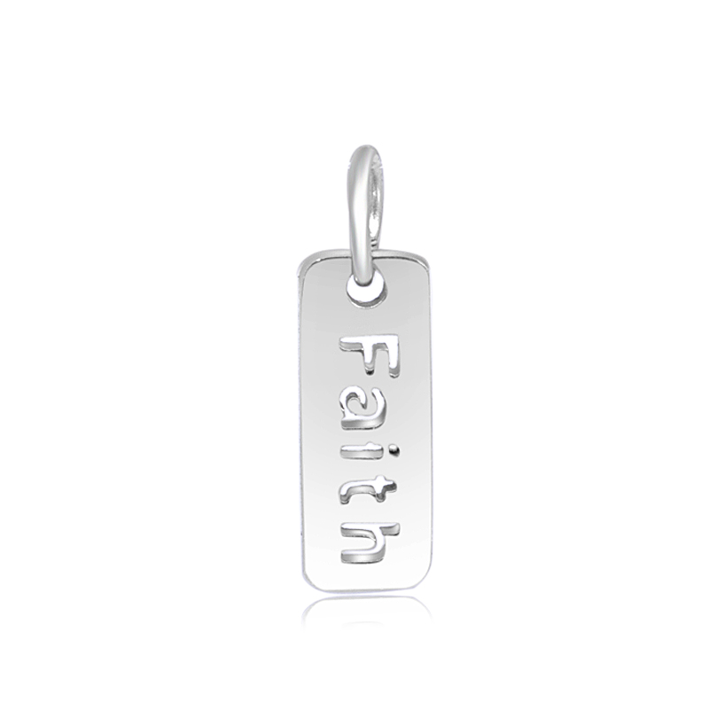 PandaHall 316 Stainless Steel Pendants, Rectangle, with Word Faith, Stainless Steel Color, 17x6.5x1.5mm, Hole: 5mm Stainless Steel Rectangle